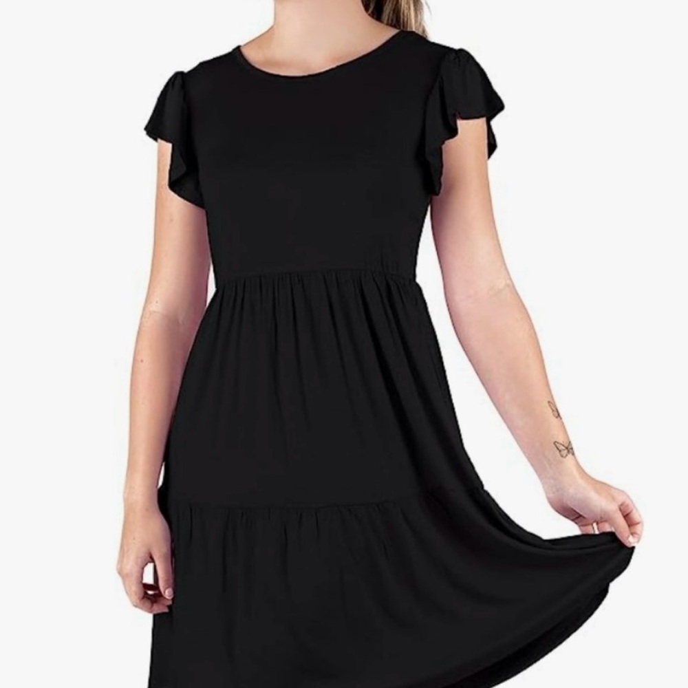 Olivia Rae Womens Short Sleeve Crew Neck Flowy Knee Length Dress Black Small